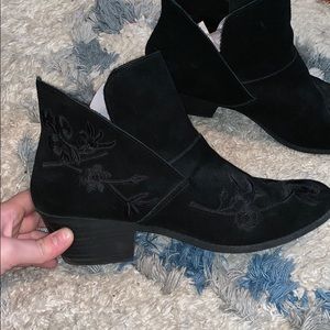Black embroidered booties